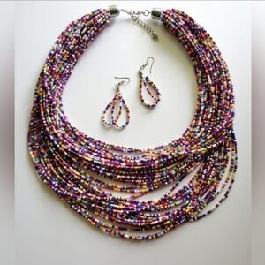Multicolor Beaded Necklace and Earring Set